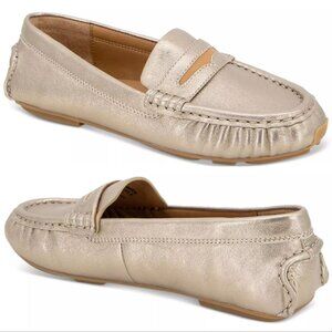 Gentle Souls Madison Driving Loafers Flats 7 Gravel Metallic Leather Comfort NEW